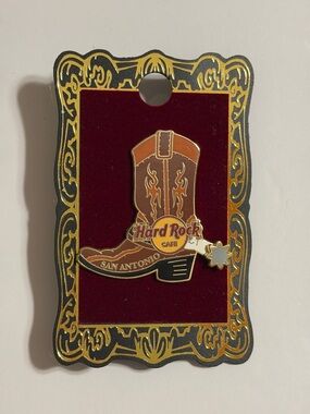 Hard Rock Cafe Brown & Gold Cowboy Boot Pin - San Antonio